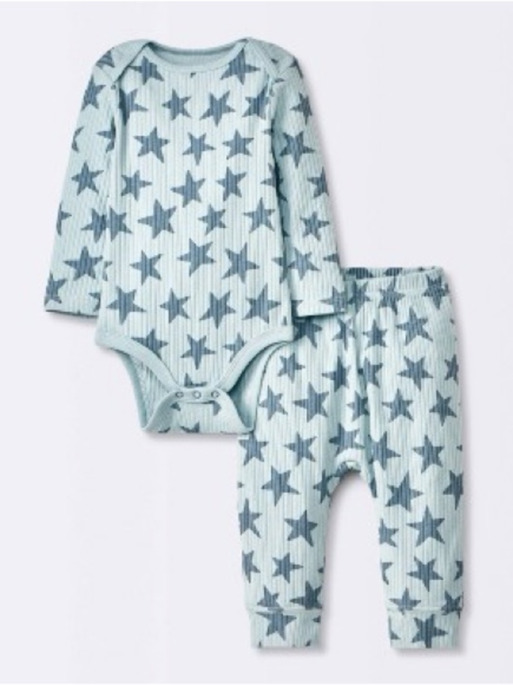 Cloud Island Light Blue Star Ribbed 2-Piece Bodysuit & Pants Set